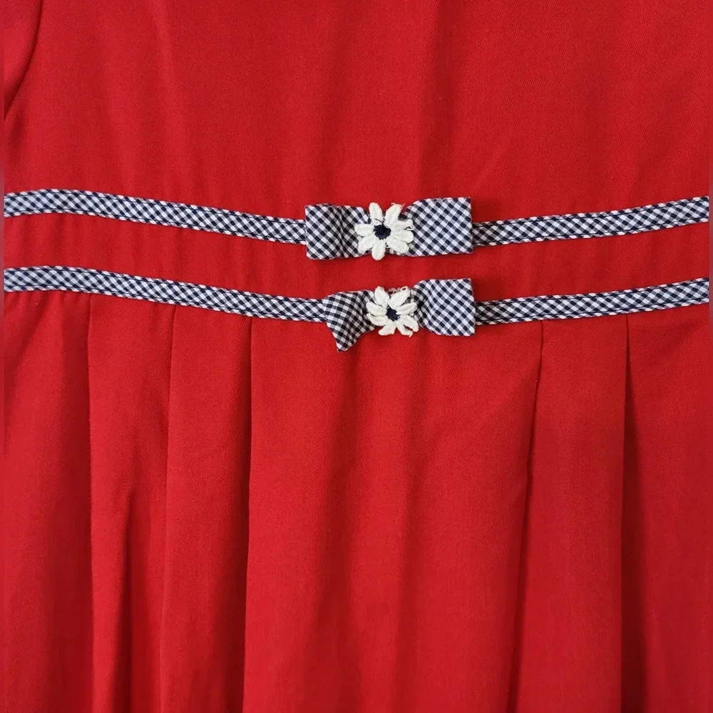 Vintage Bonnie Jean Union Made Red White Peter Pan Collared Dress‎ Size 7